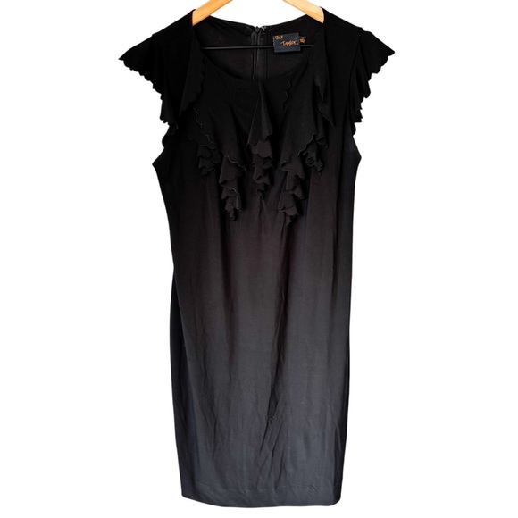 Just Taylor Black Scalloped Ruffled Sheath Dress- Minimalist Classic- Size 12 - Picture 1 of 5